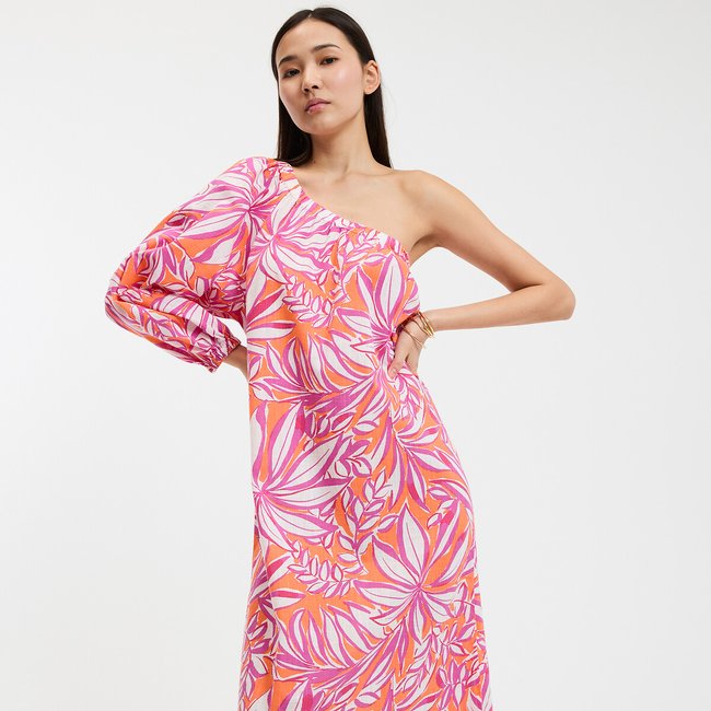 Robe longue asymétrique à manche longue, imprimée imprimé orange LA REDOUTE COLLECTIONS