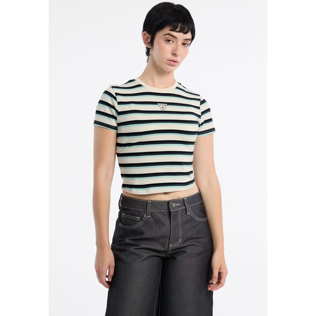 T-Shirt Crop À Rayures blau multi <span itemprop=