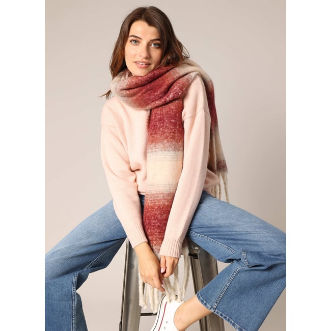 Écharpe moelleuse à gros carreaux, couleurs dégradées ELSANA bordeaux <span itemprop=