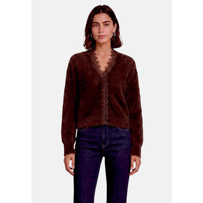 Cardigan en maille en dentelle chocolate plum <span itemprop=