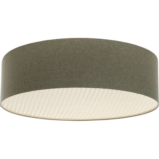 Plafonnier rond en tissu avec diffuseur rotin Boho Elegant Couleur vert avec touche rotin naturel <span itemprop=