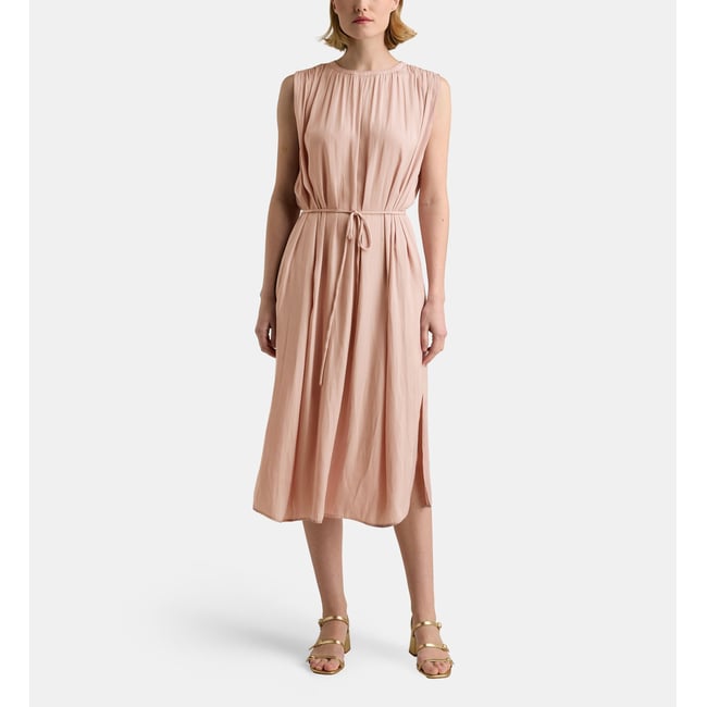 Robe midi fluide enigme satl rose terracotta <span itemprop=