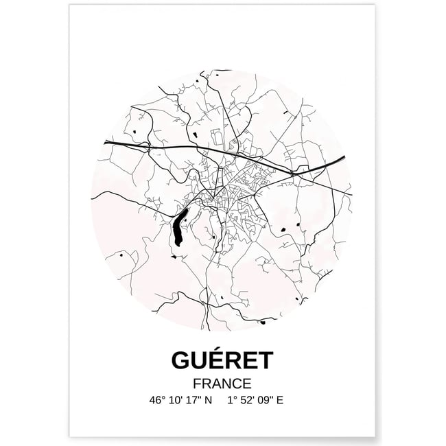 Affiche Carte Guéret Couleur blanc <span itemprop=