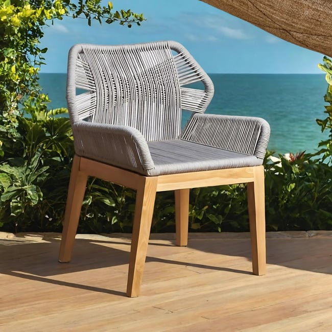 Chaise jardin en teck et corde Vera gris <span itemprop=