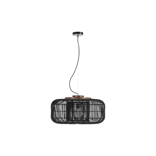 Suspension en rotin ajouré Couleur noir et bois <span itemprop=