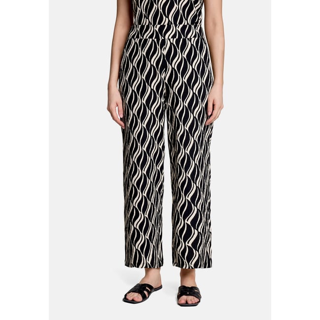 Pantalon Marlene à taille élastique noir/beige <span itemprop=