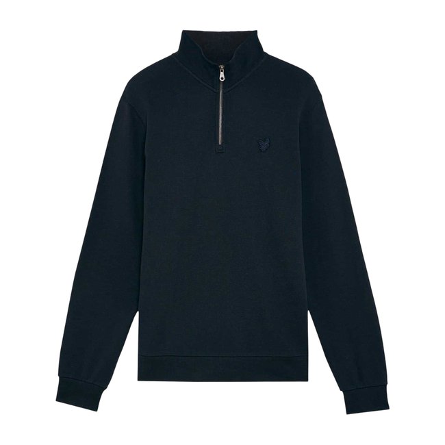 Sweat à col montant zippé motif/style logo brodé bleu marine <span itemprop=