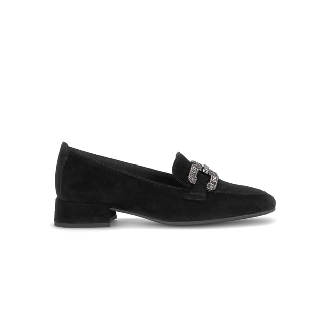 Mocassins en cuir à talon décroché noir velours <span itemprop=