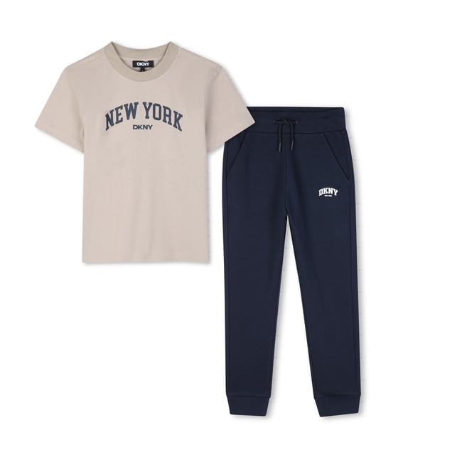 Ensemble tee-shirt et pantalon beige marine <span itemprop=