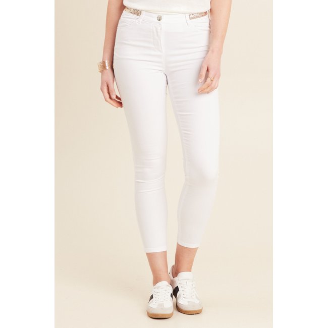 Pantalon ajusté sequins blanc <span itemprop=