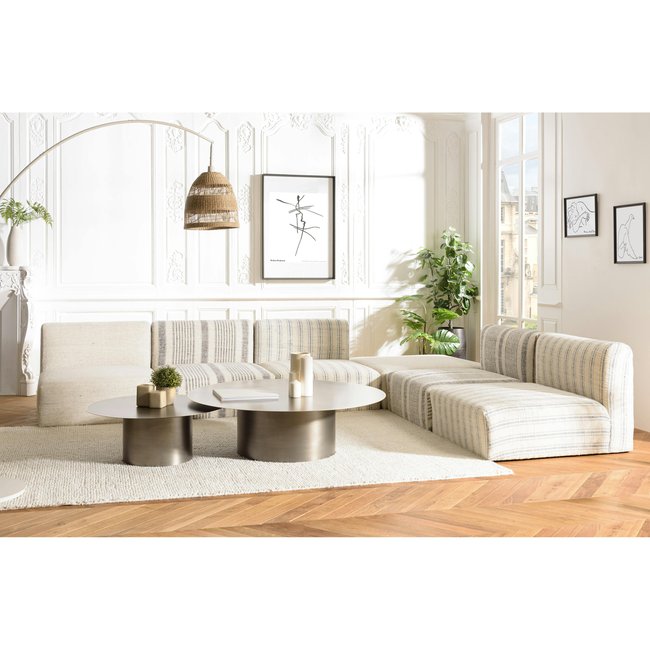 Canapé tissu beige et gris 6 éléments modulables SURATE Couleur ecru <span itemprop=