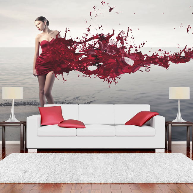 Papier peint intissé panoramique Personnes Red beauty Couleur blanc <span itemprop=