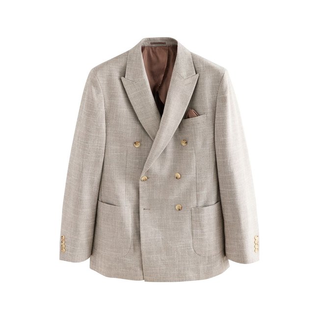 Blazer pied-de-poule à boutonnage croisé naturel <span itemprop=