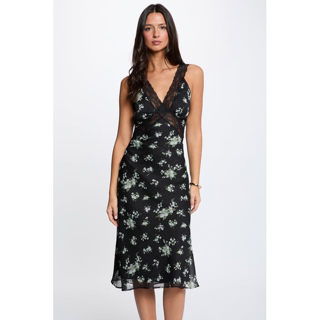 Robe dentelle col v multicolore <span itemprop=