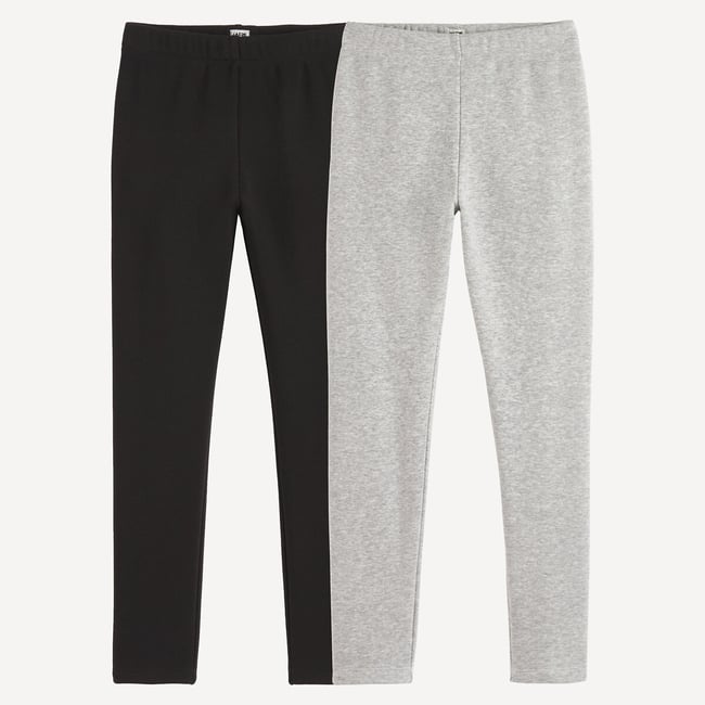 Lot de 2 leggings chauds en molleton noir + gris chiné <span itemprop=