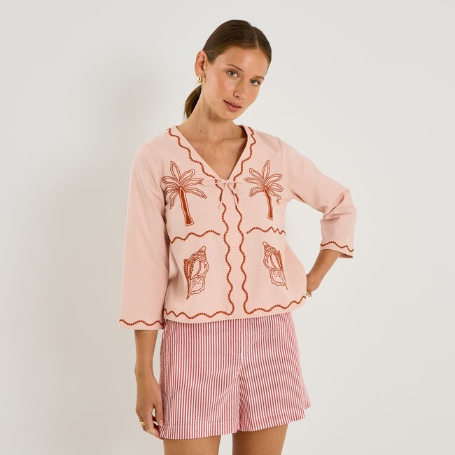 Blouse à broderies rose <span itemprop=