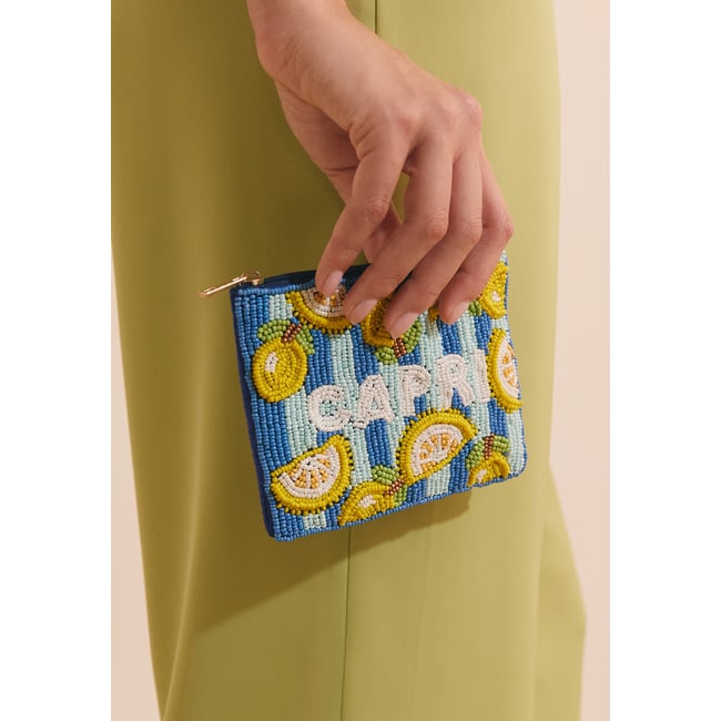Pochette perlée à motif citron IRENE bleu vif <span itemprop=