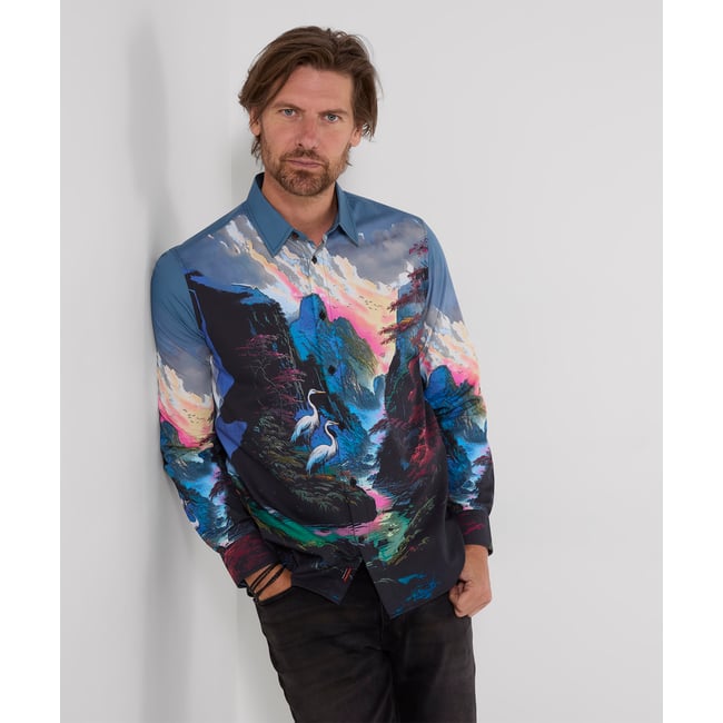 Chemise Imprimé Paysage Somptueux bleu <span itemprop=
