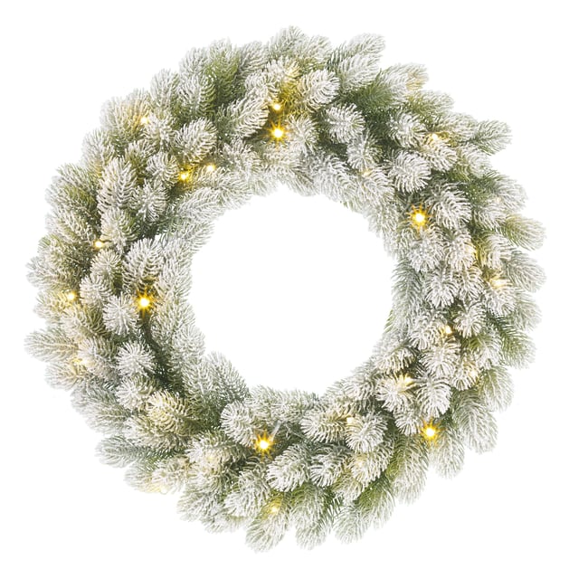 Couronne de Noël enneigée avec LED Ø60 cm NAGOYA Couleur vert <span itemprop=