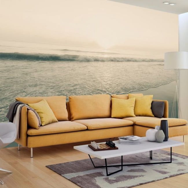 Papier peint intissé panoramique Paysage Morning Kiss Couleur gris / argent <span itemprop=