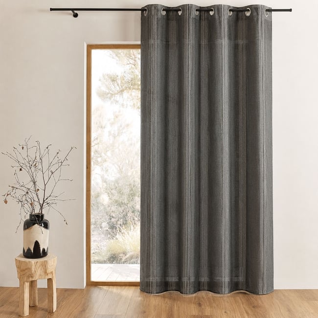 Voilage à rayures verticales tissées gris clair <span itemprop=