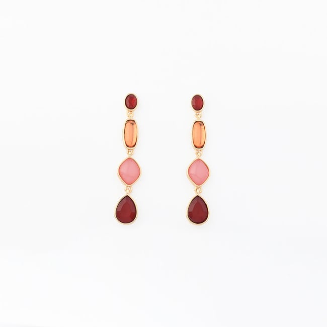 Boucles d'oreilles pierres facettées roses et bordeaux bordeaux <span itemprop=