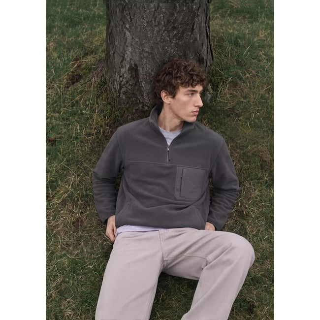 Sweat-shirt polaire col zippé gris anthracite <span itemprop=
