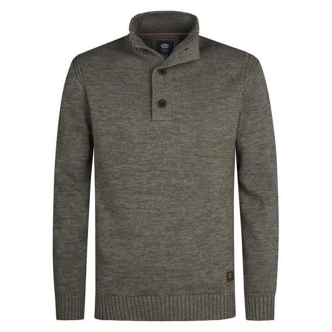 Cotton Mix Buttoned Jumper with High Neck - PETROL INDUSTRIES