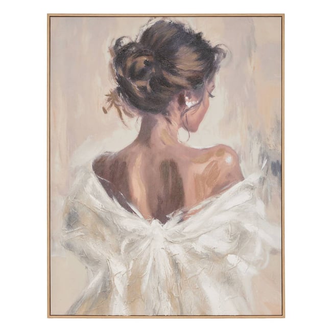 Toile peinte encadrée rectangulaire ANASTASIA Couleur beige ficelle <span itemprop=