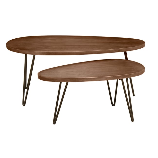 Tables basses gigognes bois foncé manguier massif et métal noir (lot de 2) VIBES - MILIBOO