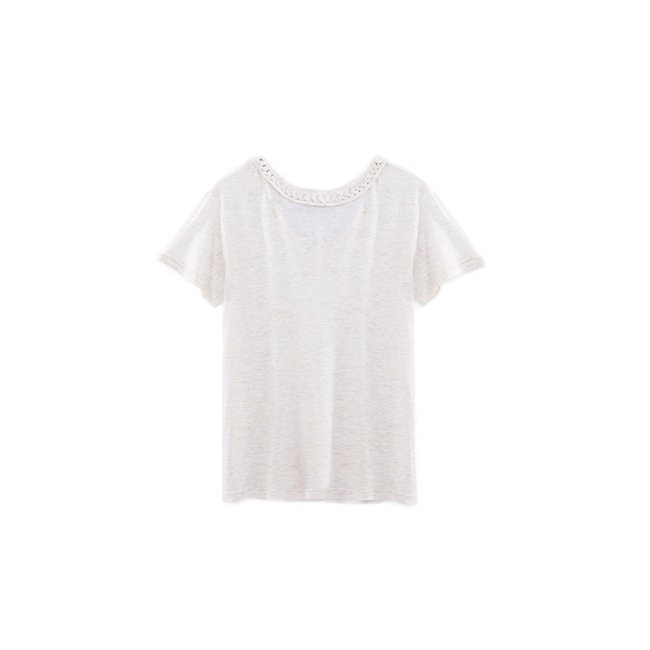 T-shirt com decote em V entrançado, mangas curtas cru <span itemprop=