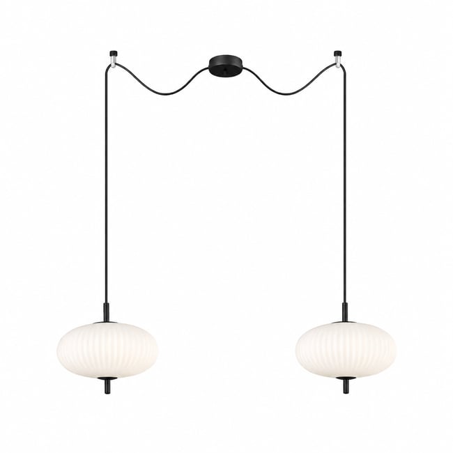 Suspension, métal et verre opalin, ARIA Couleur noir mat <span itemprop=