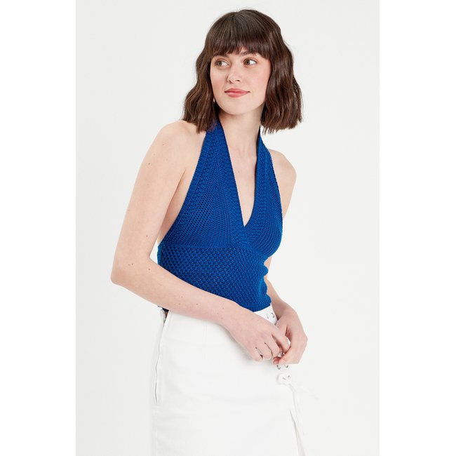 Crop top en crochet bleu electrique <span itemprop=