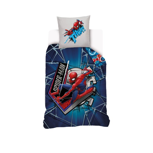 Parure de lit coton, toile araignée Spiderman Marvel bleu <span itemprop=