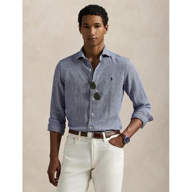 Camicia di lino custom fit blu POLO RALPH LAUREN