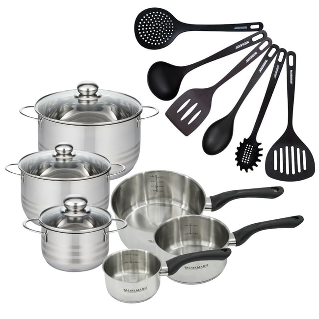 3 faitouts 16/20/24cm + 3 casseroles 12/16/20cm BRILLANT inox|noir <span itemprop=