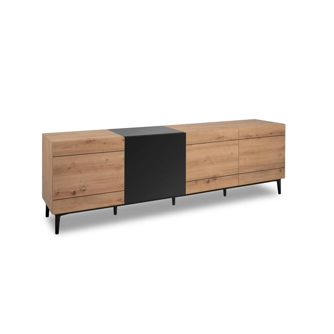 Buffet moderne 4 portes décor bois et noir ALVA Couleur bois naturel <span itemprop=