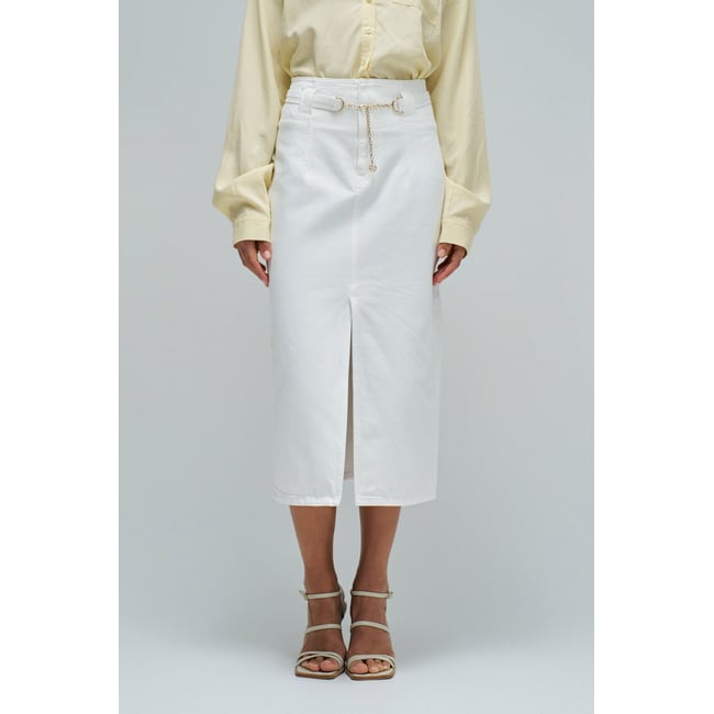 JUPE MIDI EN DENIM ecru <span itemprop=