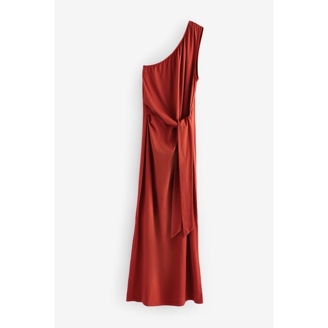 Robe d'été mi-longue asymétrique marron rouille <span itemprop=