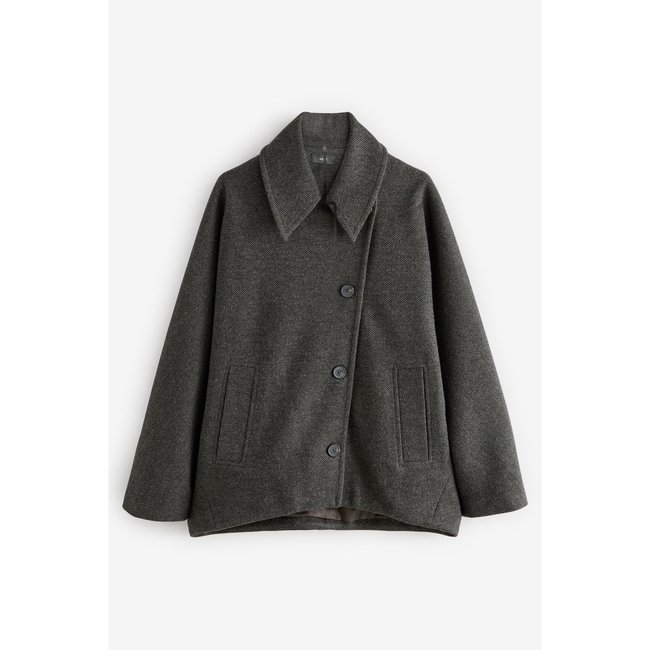 Manteau style cape à boutonnage asymétrique gris anthracite <span itemprop=