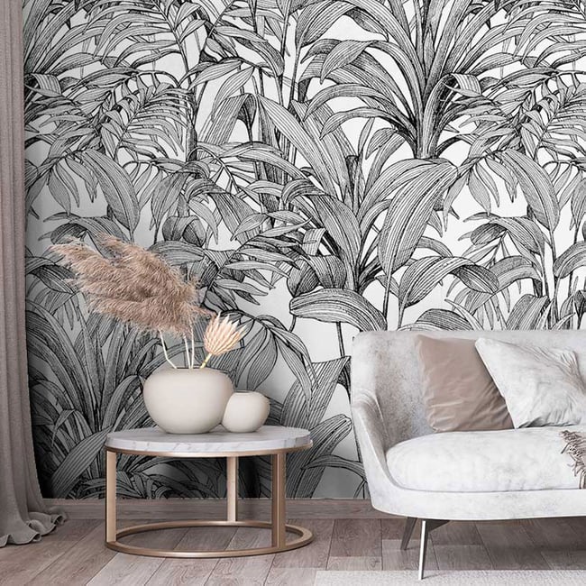 Papier peint jungle bananier Couleur noir <span itemprop=