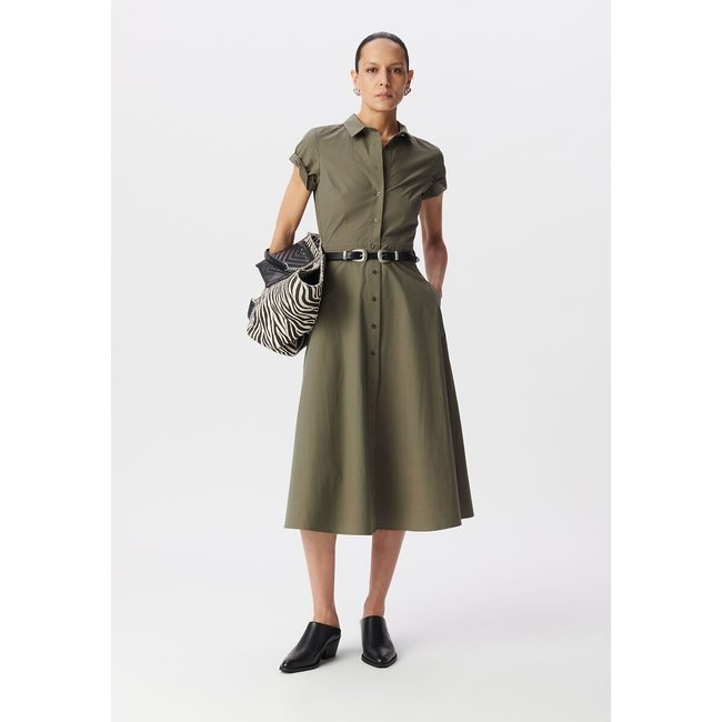 Short-sleeved mid-length shirt dress, army green, IKKS