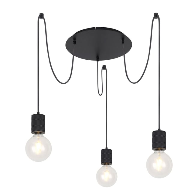 Suspension 3 ampoules en métal design industriel HERMINE Couleur noir <span itemprop=