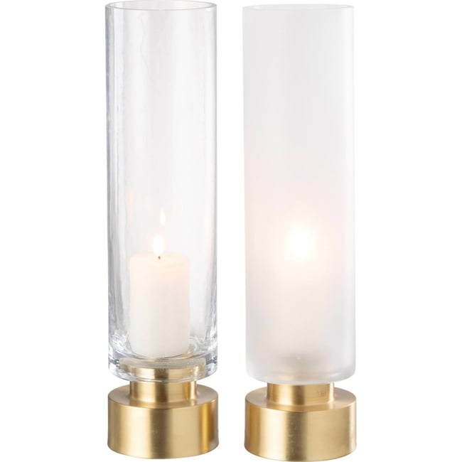 Photophore vase en verre, Lot de 2 Couleur transparent et or <span itemprop=