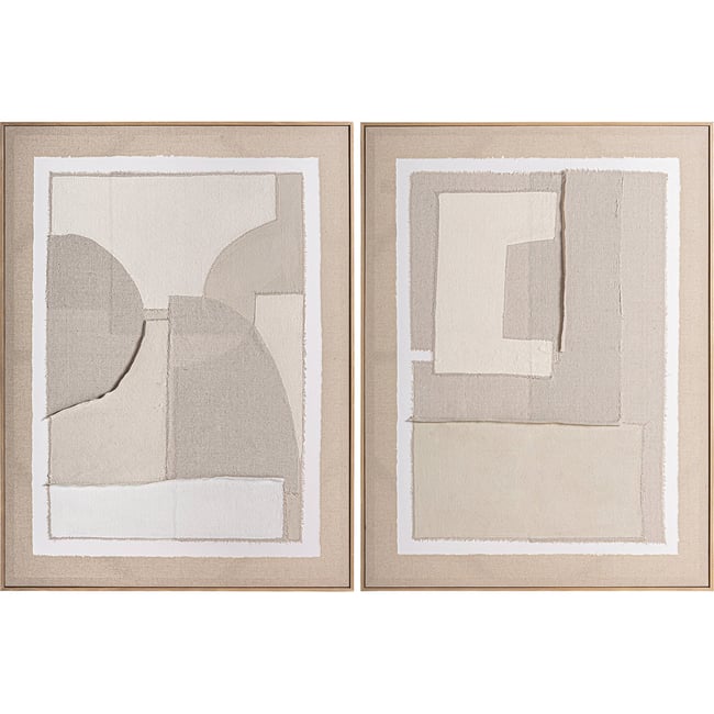 Décoration murale abstraite en toile Couleur tons neutres et bois brun <span itemprop=