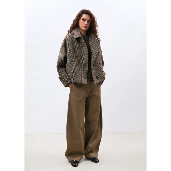 Blouson bicolore en lainage prince de Galles chocolat/off white <span itemprop=