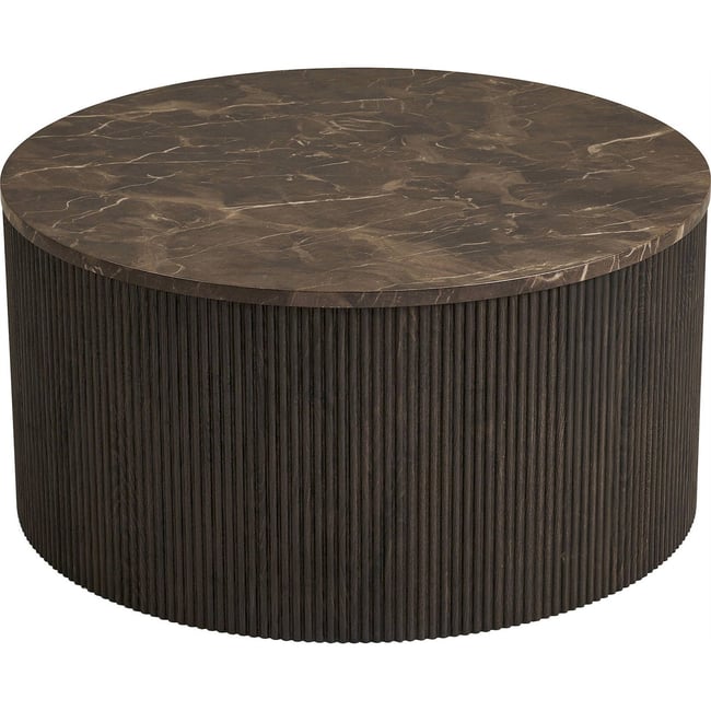 Table basse ronde collection COTVEN Couleur brun marbré foncé <span itemprop=