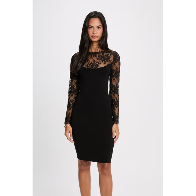 Robe dentelle manches longues noir <span itemprop=