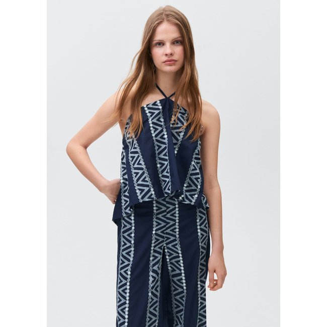 Pantalon droit brodé bleu marine <span itemprop=