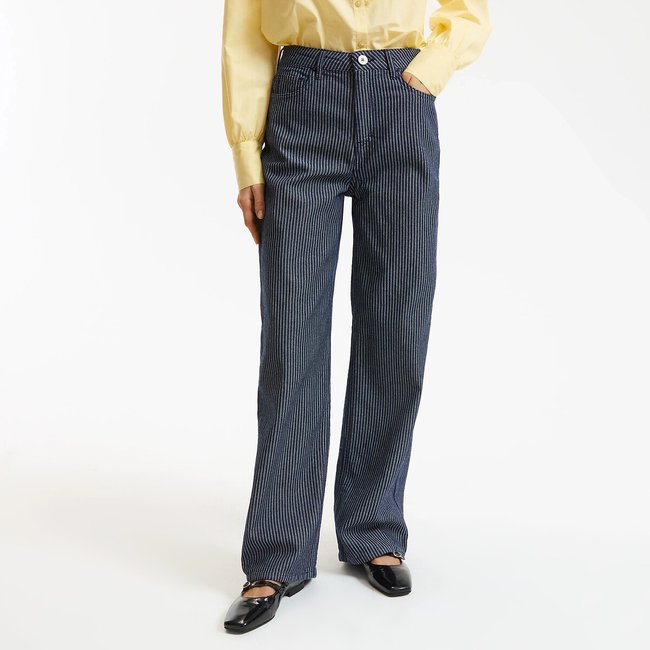Jean large à rayures rayé bleu marine/blanc <span itemprop=